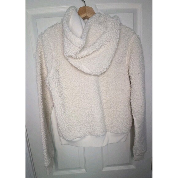 Abercrombie & Fitch Cream Colored Sherpa crop Hoodie 3/4 Zip Kangaroo Pouch Sz M - Picture 8 of 11